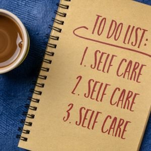 Home 12 Notebook with a self-care list, emphasizing intentional habits for personal growth