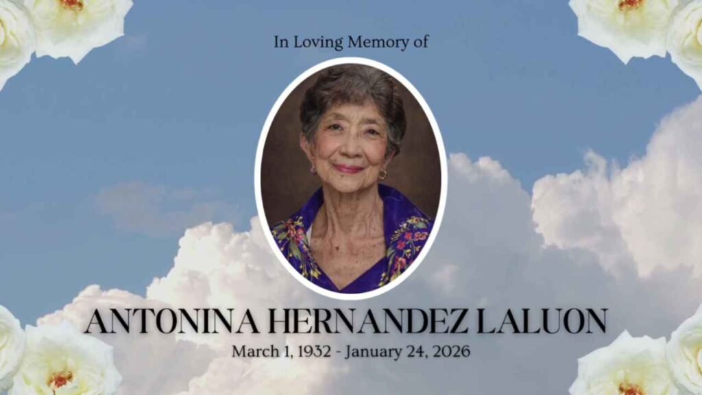 Ninety-Three Years of Love: What Lola Inay Taught Me About a Life Well Lived 7 Memorial tribute featuring a portrait of Antonina Hernandez Laluon with clouds, white flowers, and remembrance dates